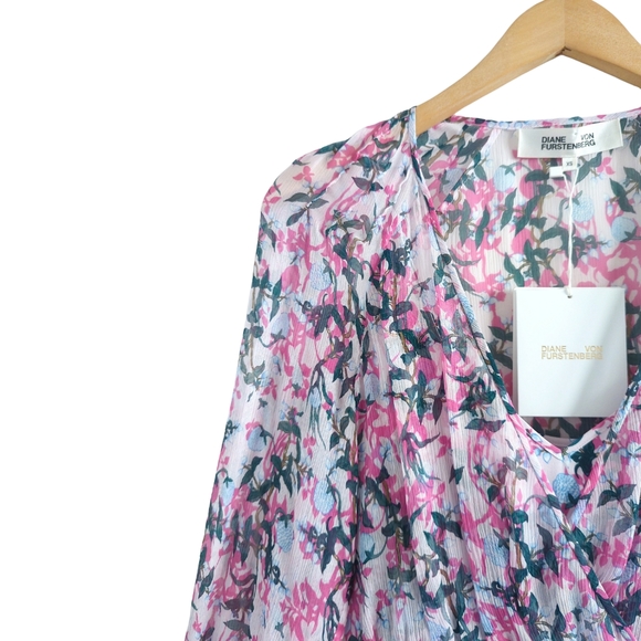 DIANE VON FURSTENBERG Kelby Floral Silk Mini Tiered Ruffle Pink Dress Size XS - Picture 10 of 17